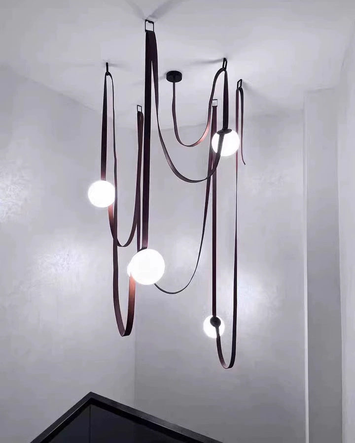 Hanglamp Leer Glas Bollen Luxe Verstelbaar Warm Wit Woonkamer Eetkamer