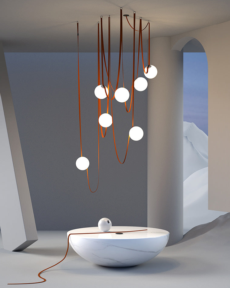 Hanglamp Leer Glas Bollen Luxe Verstelbaar Warm Wit Woonkamer Eetkamer