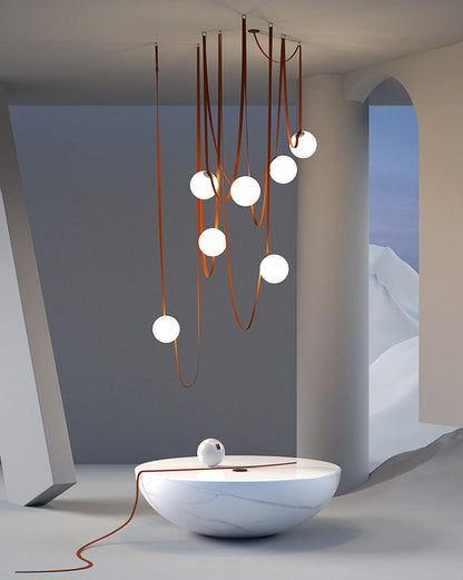 Hanglamp Leer Glas Bollen Luxe Verstelbaar Warm Wit Woonkamer Eetkamer
