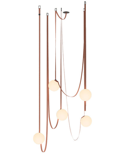 Hanglamp Leer Glas Bollen Luxe Verstelbaar Warm Wit Woonkamer Eetkamer