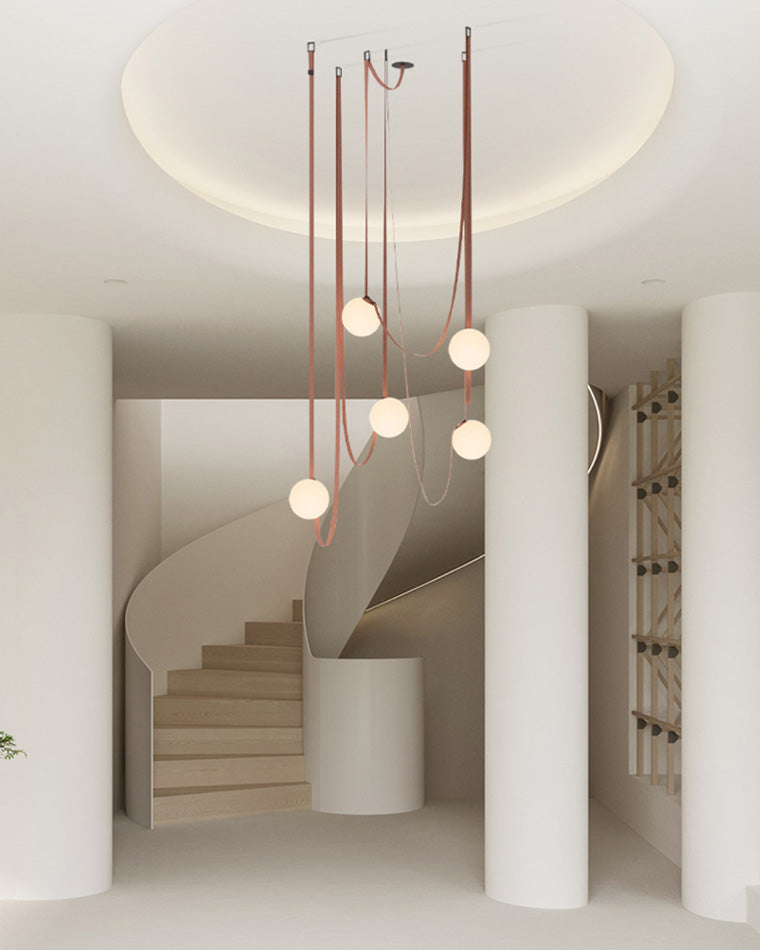 Hanglamp Leer Glas Bollen Luxe Verstelbaar Warm Wit Woonkamer Eetkamer