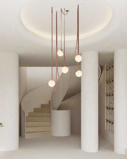 Hanglamp Leer Glas Bollen Luxe Verstelbaar Warm Wit Woonkamer Eetkamer