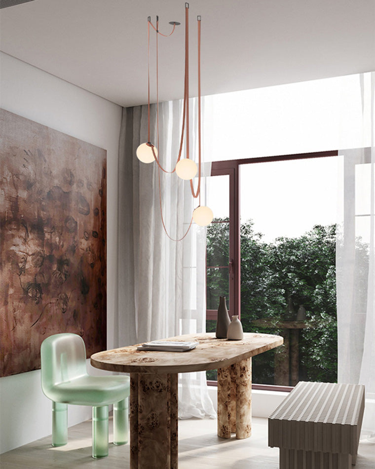 Hanglamp Leer Glas Bollen Luxe Verstelbaar Warm Wit Woonkamer Eetkamer