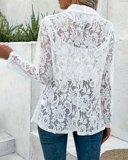 Dames Blazer Kanten Jas Elegant Zwart