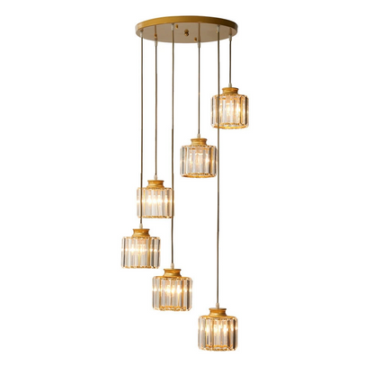 Kristallen Hanglamp Goud Trap Hal 6 of 9 Lichts Cascaderend | Vintage Kroonluchter Eetkamer Hoge Plafond