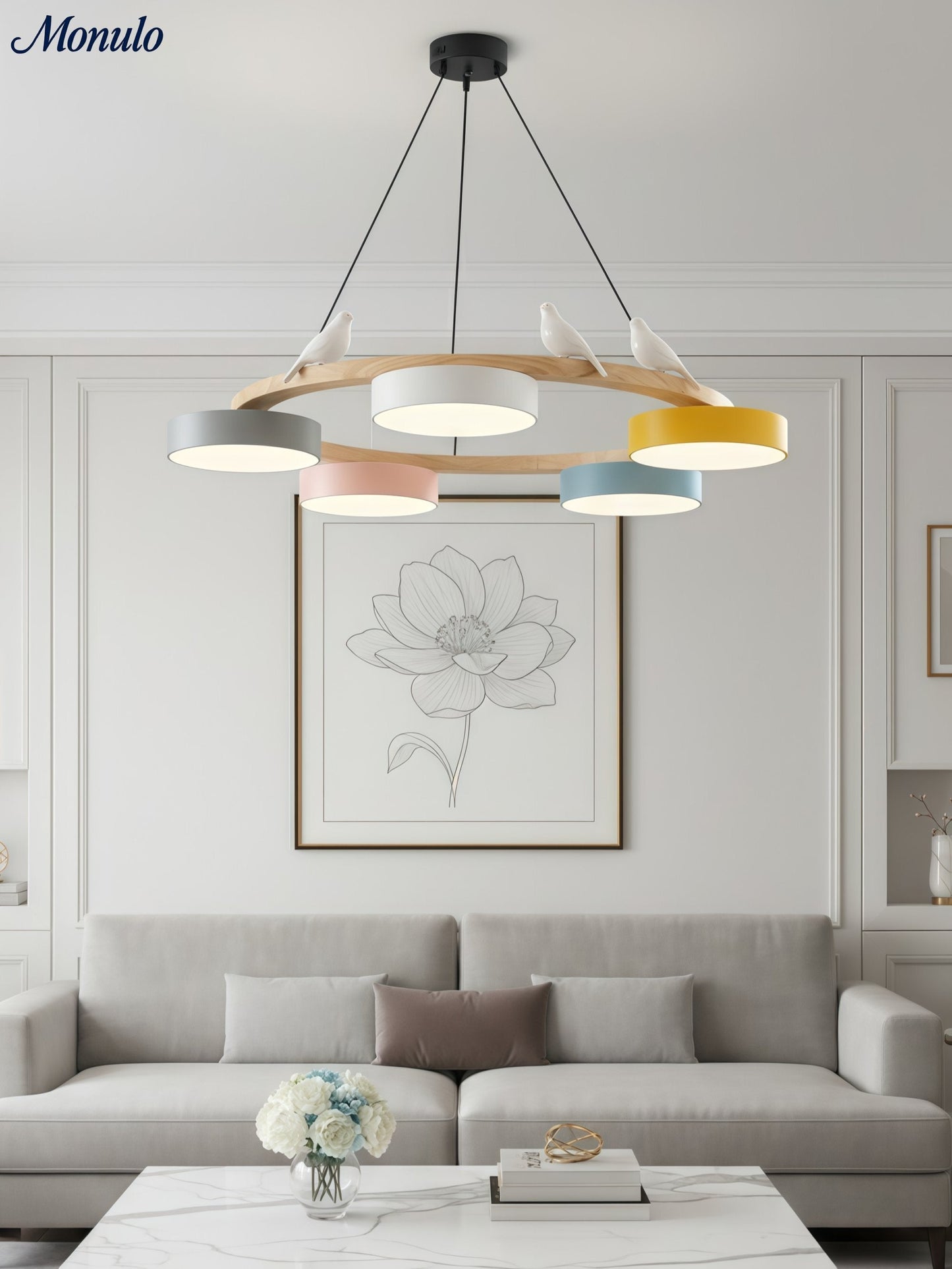 Decoratieve Vogelkroonluchter met Gekleurde Cirkels voor Eetkamer en Woonkamer