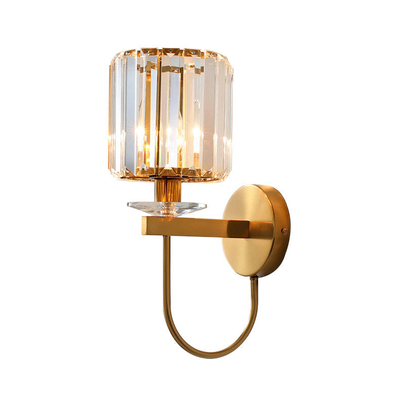 Kristallen Wandlamp Postmodern Gebogen Arm Goudkleurige Afwerking Cilindervormige Kap Decoratieve Verlichting