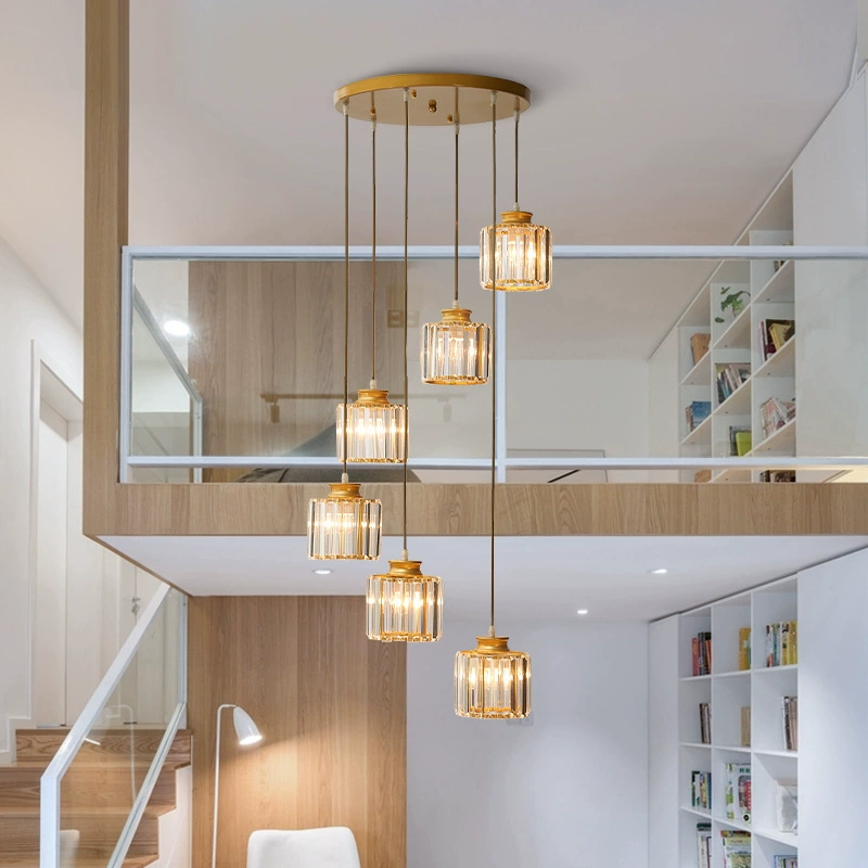 Kristallen Hanglamp Goud Trap Hal 6 of 9 Lichts Cascaderend | Vintage Kroonluchter Eetkamer Hoge Plafond