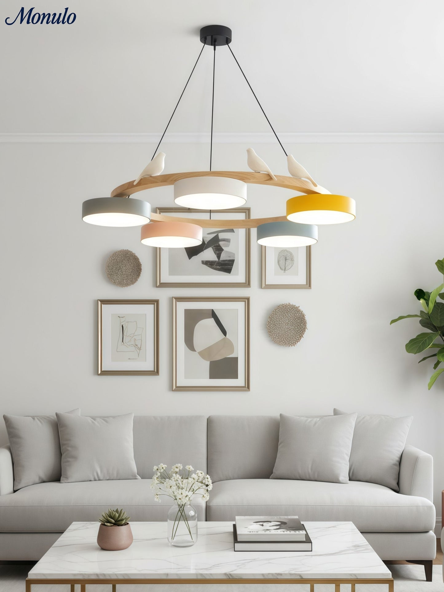 Decoratieve Vogelkroonluchter met Gekleurde Cirkels voor Eetkamer en Woonkamer