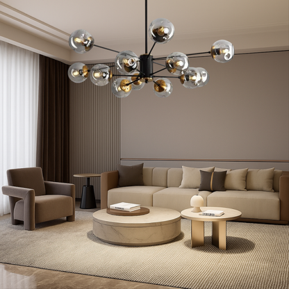 Scandinavische kroonluchter Ida glas ijzer zwart woonkamer eetkamer moderne hanglamp design verlichting bolvormig