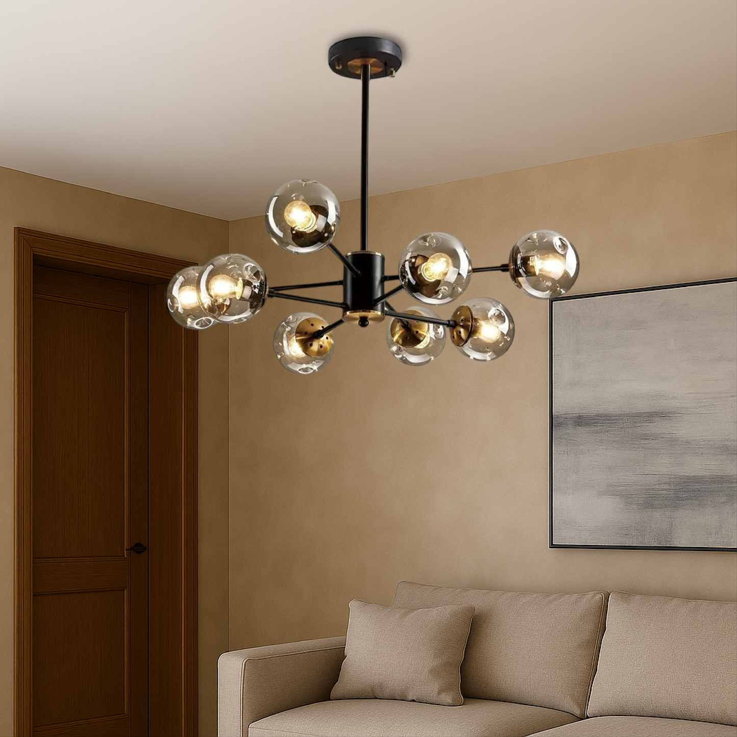 Scandinavische kroonluchter Ida glas ijzer zwart woonkamer eetkamer moderne hanglamp design verlichting bolvormig