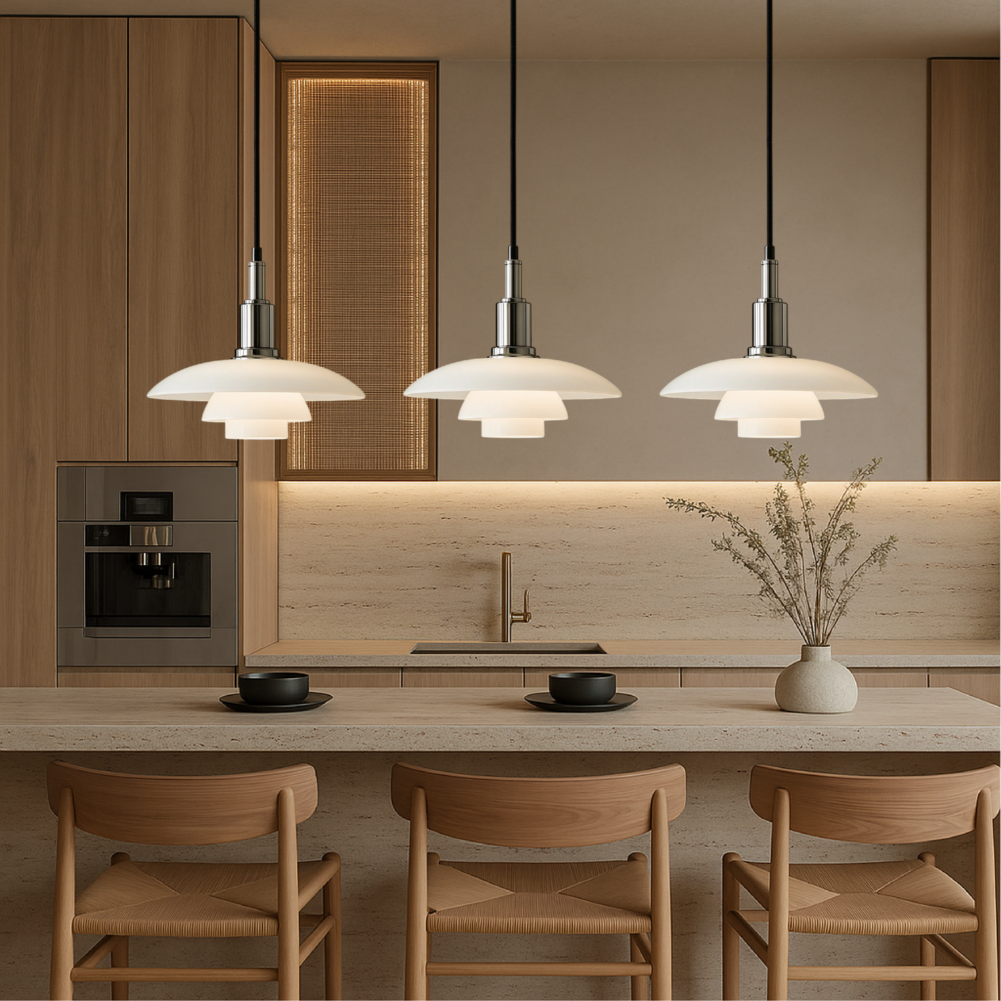 Deense design hanglamp 2/3 koppen glas metaal goud eetkamer keuken eiland Scandinavisch minimalistisch
