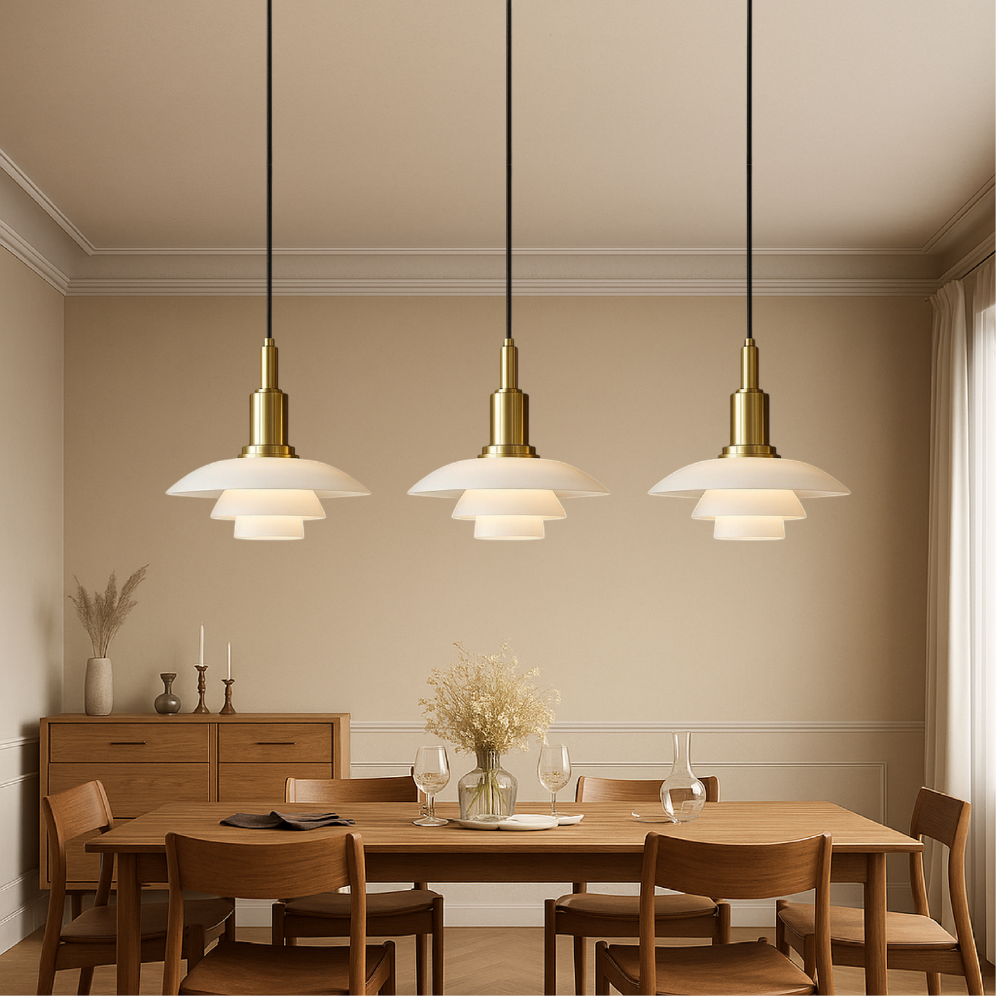 Deense design hanglamp 2/3 koppen glas metaal goud eetkamer keuken eiland Scandinavisch minimalistisch