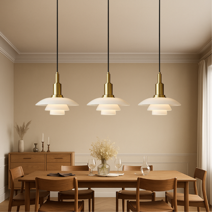 Deense design hanglamp 2/3 koppen glas metaal goud eetkamer keuken eiland Scandinavisch minimalistisch