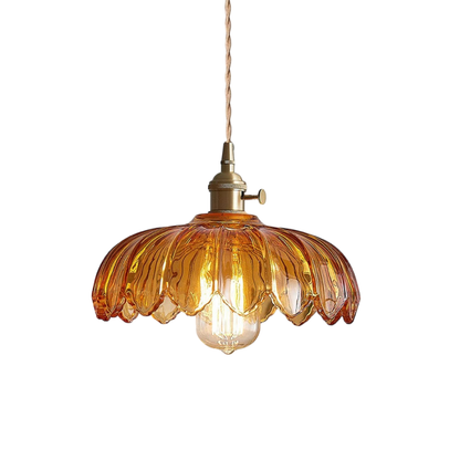 Glazen bloem hanglamp glas messing groen eetkamer vintage design keuken verlichting E27 verstelbaar modern klassiek
