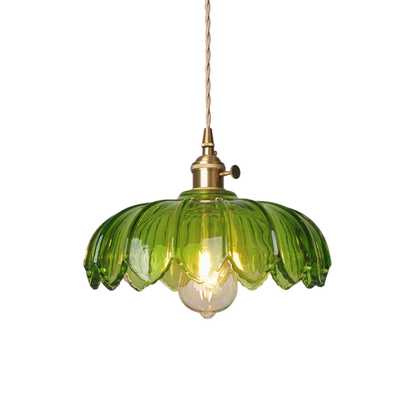 Glazen bloem hanglamp glas messing groen eetkamer vintage design keuken verlichting E27 verstelbaar modern klassiek
