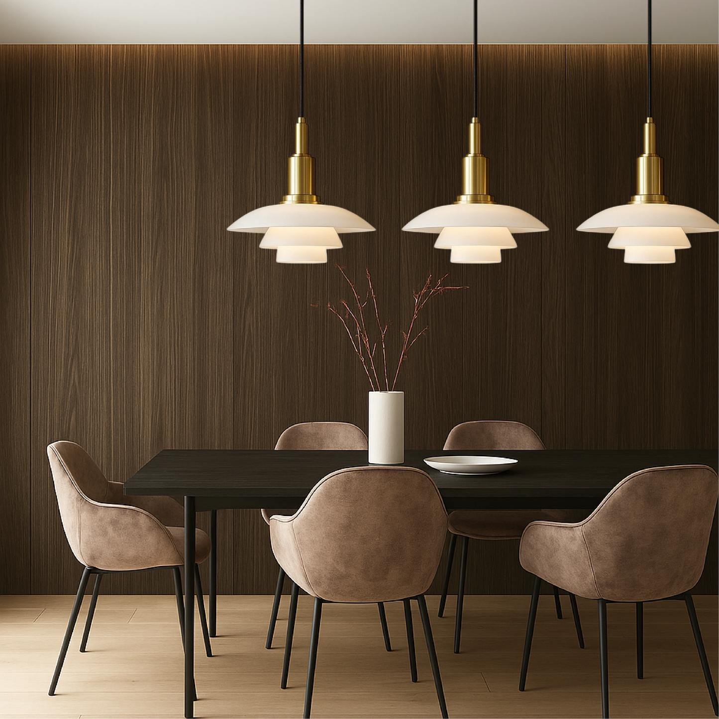 Deense design hanglamp 2/3 koppen glas metaal goud eetkamer keuken eiland Scandinavisch minimalistisch
