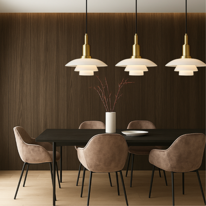 Deense design hanglamp 2/3 koppen glas metaal goud eetkamer keuken eiland Scandinavisch minimalistisch