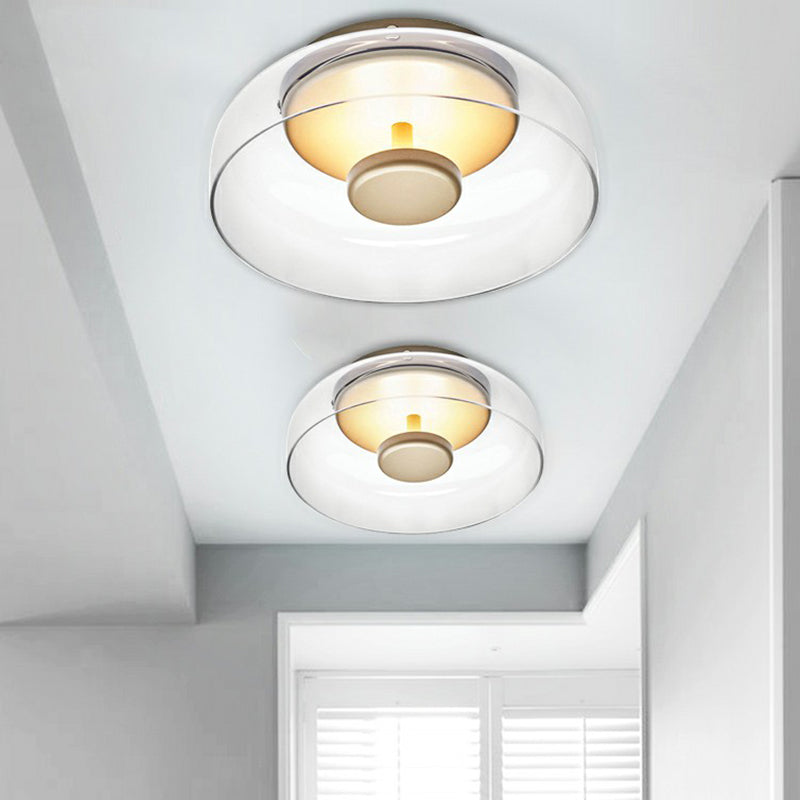 Glazen Plafonnier met Halbschalendesign – Stijlvolle LED-Plafondlamp voor Hal en Gang – Compacte Verlichting voor Lage Plafonds