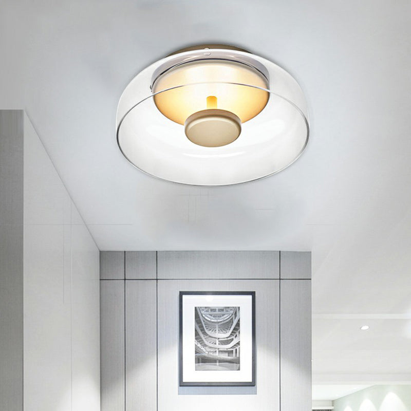Glazen Plafonnier met Halbschalendesign – Stijlvolle LED-Plafondlamp voor Hal en Gang – Compacte Verlichting voor Lage Plafonds