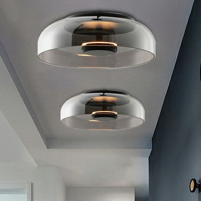Glazen Plafonnier met Halbschalendesign – Stijlvolle LED-Plafondlamp voor Hal en Gang – Compacte Verlichting voor Lage Plafonds