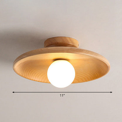 Houten Plafondlamp Minimalistisch Komvormig 28cm Bruin 1 Lichtpunt Semi-Flush Scandinavische Verlichting Hal Gang Keuken