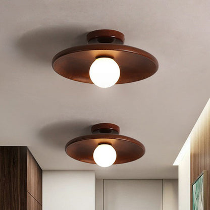 Houten Plafondlamp Minimalistisch Komvormig 28cm Bruin 1 Lichtpunt Semi-Flush Scandinavische Verlichting Hal Gang Keuken