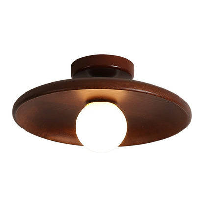 Houten Plafondlamp Minimalistisch Komvormig 28cm Bruin 1 Lichtpunt Semi-Flush Scandinavische Verlichting Hal Gang Keuken