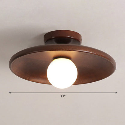Houten Plafondlamp Minimalistisch Komvormig 28cm Bruin 1 Lichtpunt Semi-Flush Scandinavische Verlichting Hal Gang Keuken
