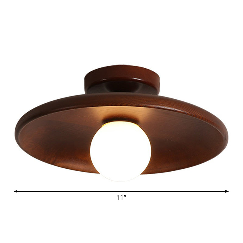 Houten Plafondlamp Minimalistisch Komvormig 28cm Bruin 1 Lichtpunt Semi-Flush Scandinavische Verlichting Hal Gang Keuken