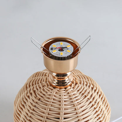 Rotan Tafellamp Geplooide Kap USB 5W Slaapkamer Nachtkastje Scandinavisch Boho Sfeerverlichting Riet Bureau Leeslamp
