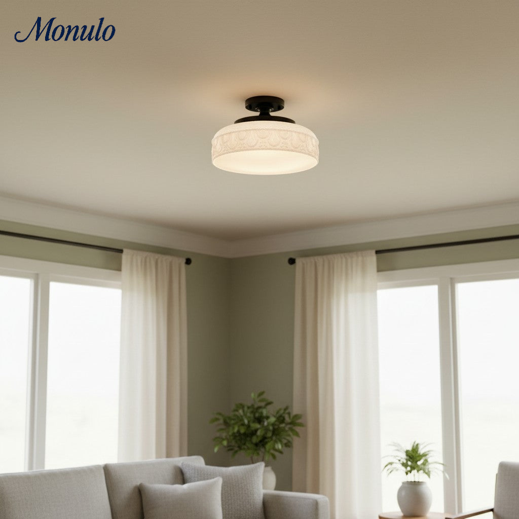 Geribbelde Glazen Plafondlamp met Metalen Armatuur – Minimalistische Verlichting voor Slaapkamer en Gang