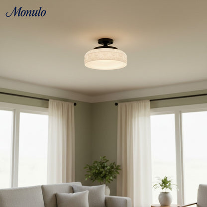 Geribbelde Glazen Plafondlamp met Metalen Armatuur – Minimalistische Verlichting voor Slaapkamer en Gang