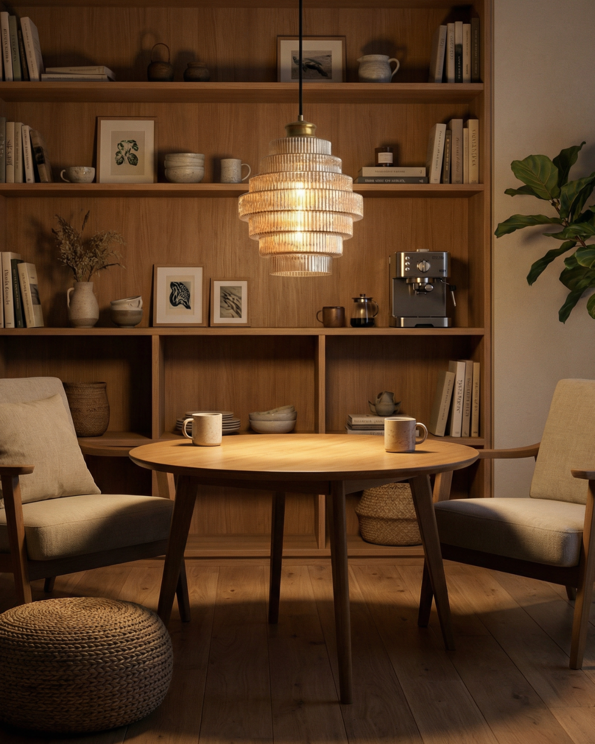 Moderne trapsgewijze glazen hanglamp met gouden detail voor eetkamer en woonkamer – luxe design verlichting