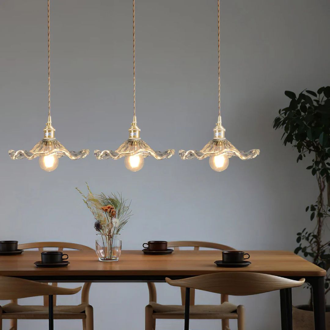 Hanglamp Glas E27 23cm Groen Messing Bloemvorm Eettafel Slaapkamer Retro Verlichting Vintage Hanglamp