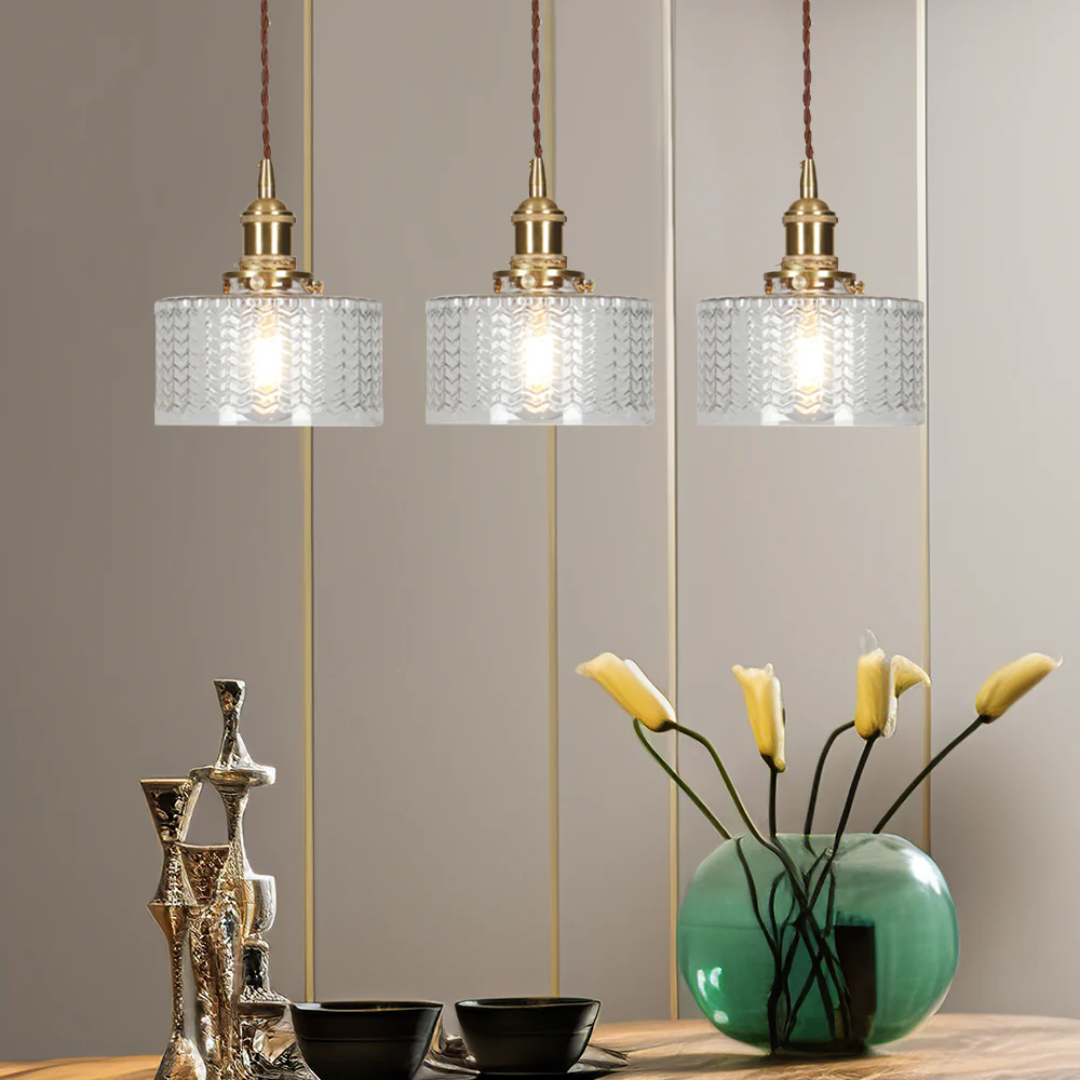 Quilivon Hanglamp Glas Messing Groen E27 Keuken Eettafel Retro Verlichting Geribbeld Glas Design