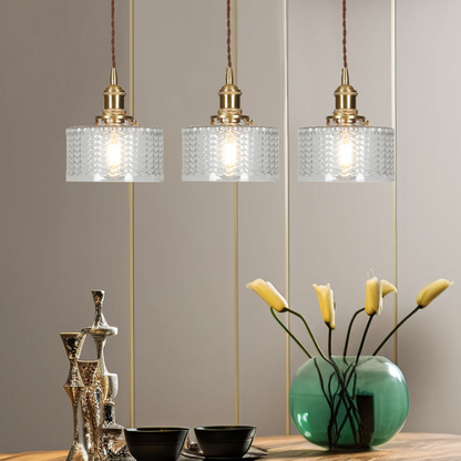 Quilivon Hanglamp Glas Messing Groen E27 Keuken Eettafel Retro Verlichting Geribbeld Glas Design