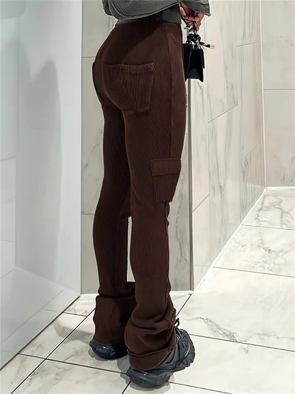 Hoge Taille Broek Geribd voor Vrouw Casual Stijl