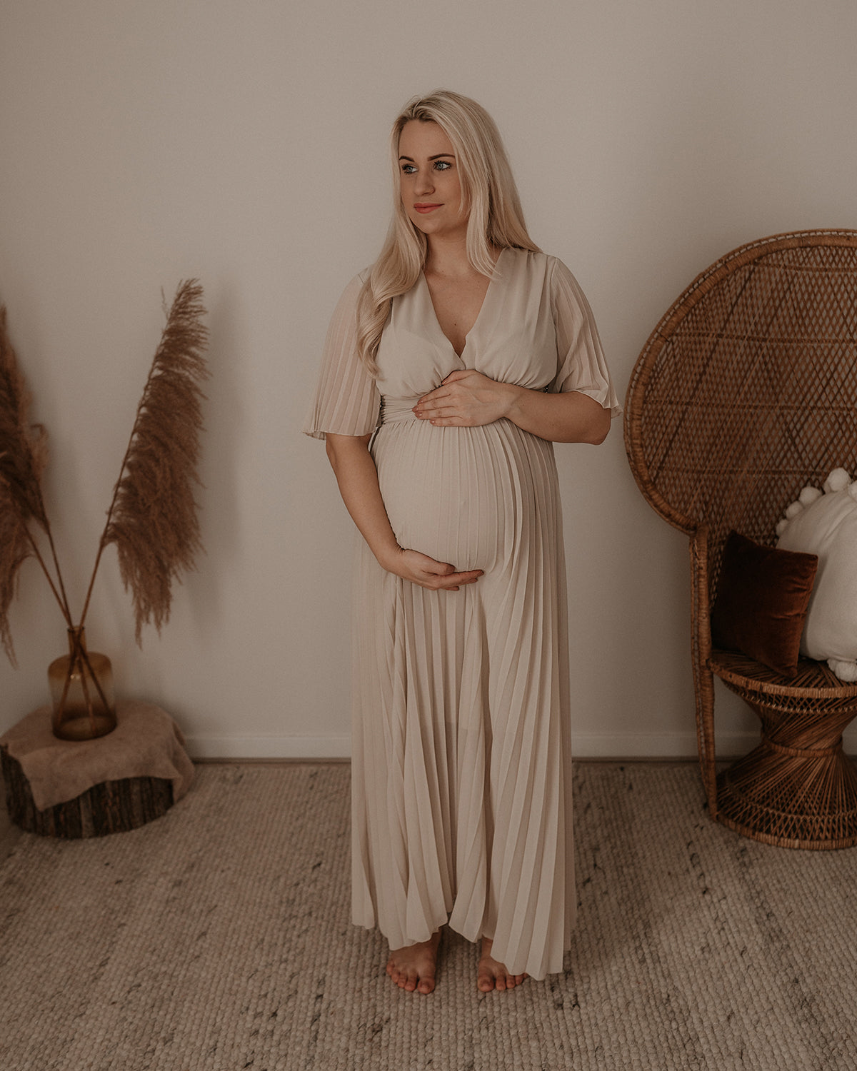 Zwangerschapsjurk Dames Maxi Zomerjurk Plooien Wijde Mouwen Casual - StudioMarella