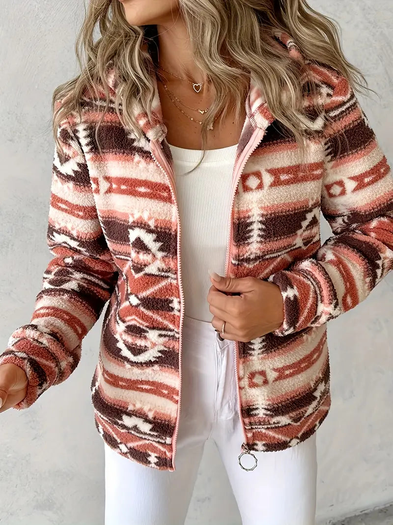 Dames Winterjas Azteken Print Warm en Stijlvol