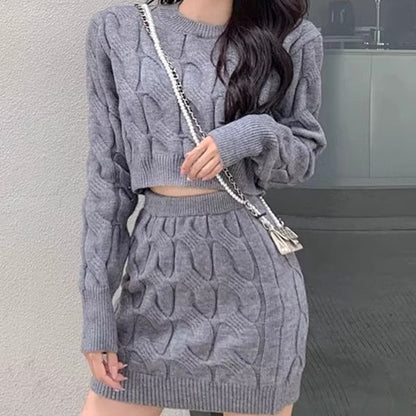 Dames Gebreide Rok en Trui Set Tweedelig Stijlvol Warm