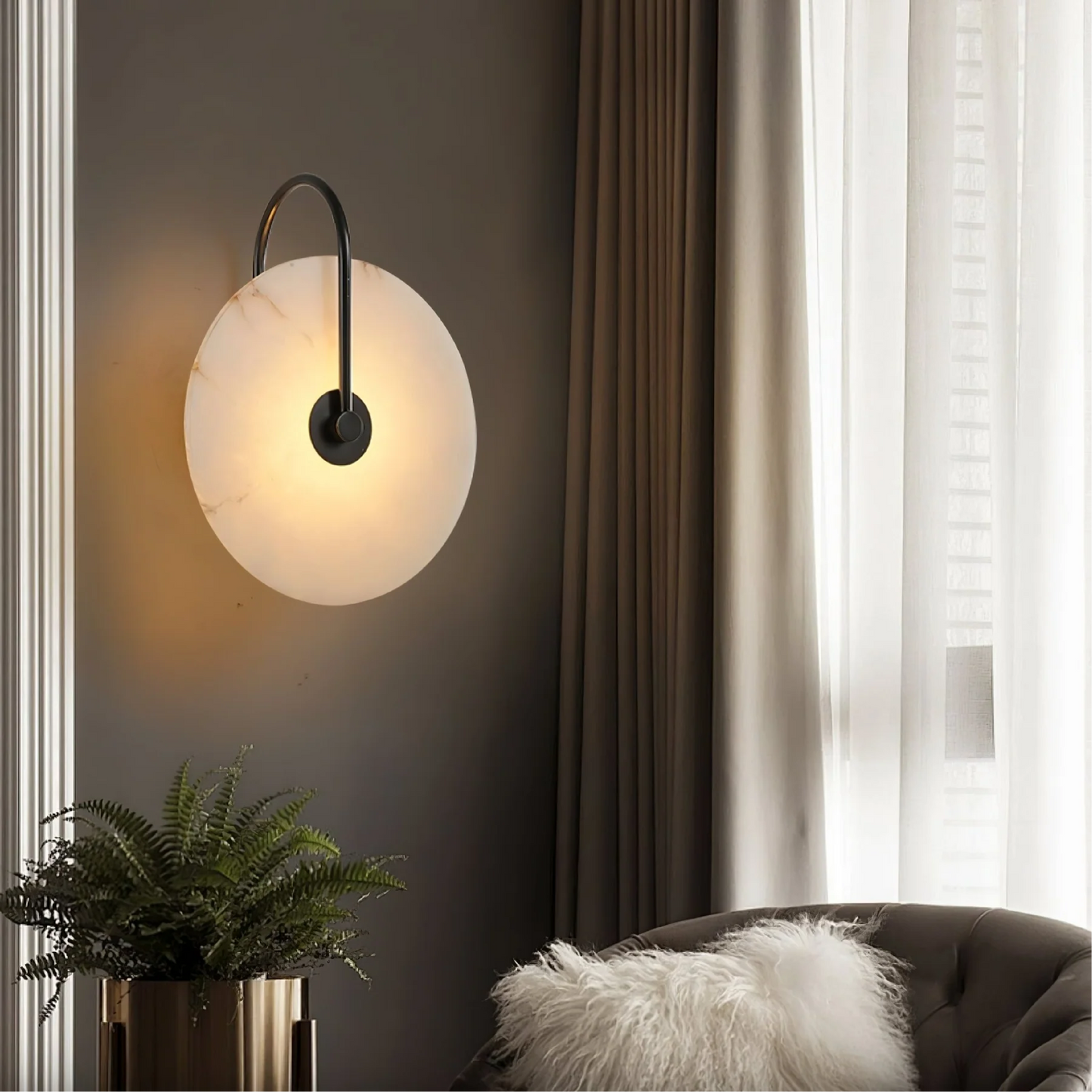 Wandlamp Marmer LED Rond Alabaster Goud Minimalistisch Luxe Woonkamer Slaapkamer
