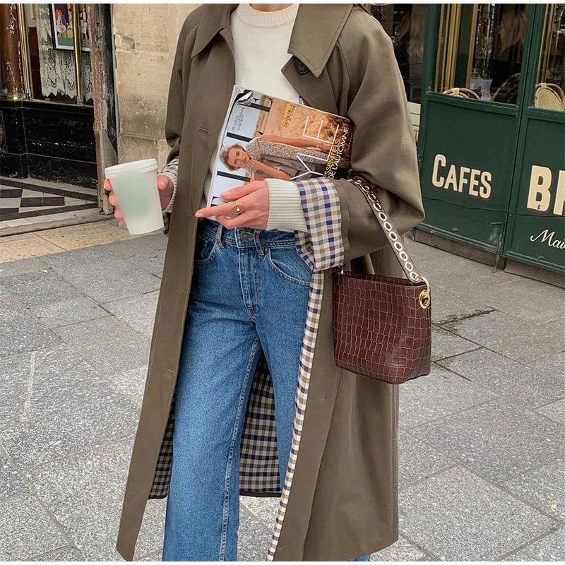 Dames Trenchcoat Khaki Groen Lange Jas