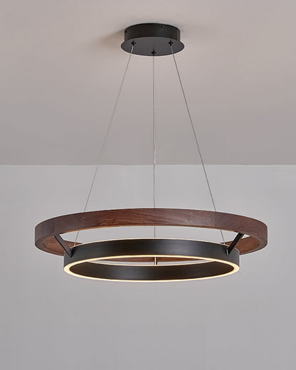 Houten Ringkroonluchter LED Ingebouwd Warm Wit Dimbaar Eetkamer Woonkamer Plafondlamp Modern Farmhouse