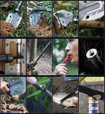 16-in-1 Tactische Overlevingsschep – Multifunctioneel Campinggereedschap met Zaag, Mes & Firestarter voor Outdoor Avonturen