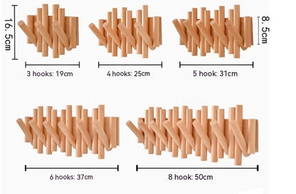 Wandkapstok met Intrekbare Haken – Natuurlijk Hout – Minimalistisch Design – Klap-in Systeem