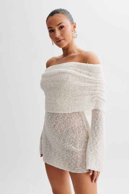 Gebreide Mini Jurk Off-Shoulder Zomerjurk Sheer Look - StudioMarella