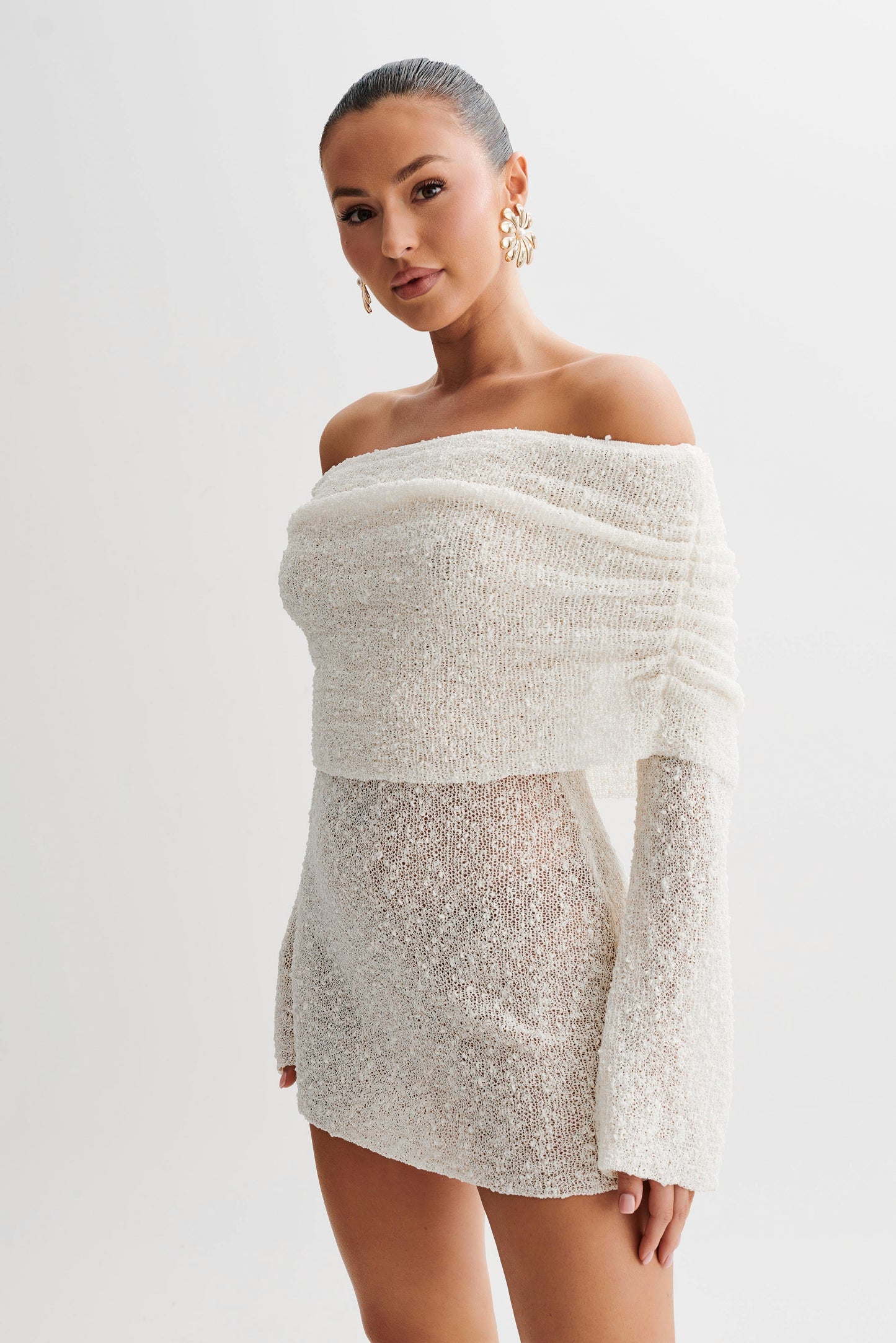 Gebreide Mini Jurk Off-Shoulder Elegante ZomerJurk - StudioMarella
