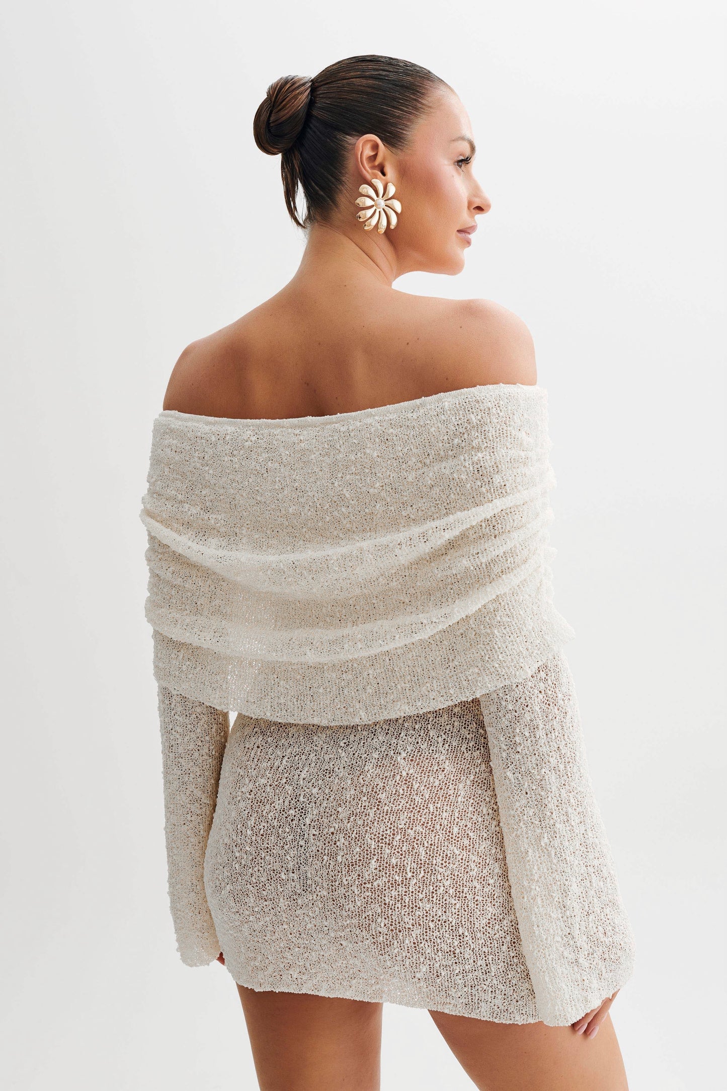 Gebreide Mini Jurk Off-Shoulder Zomerjurk Sheer Look
