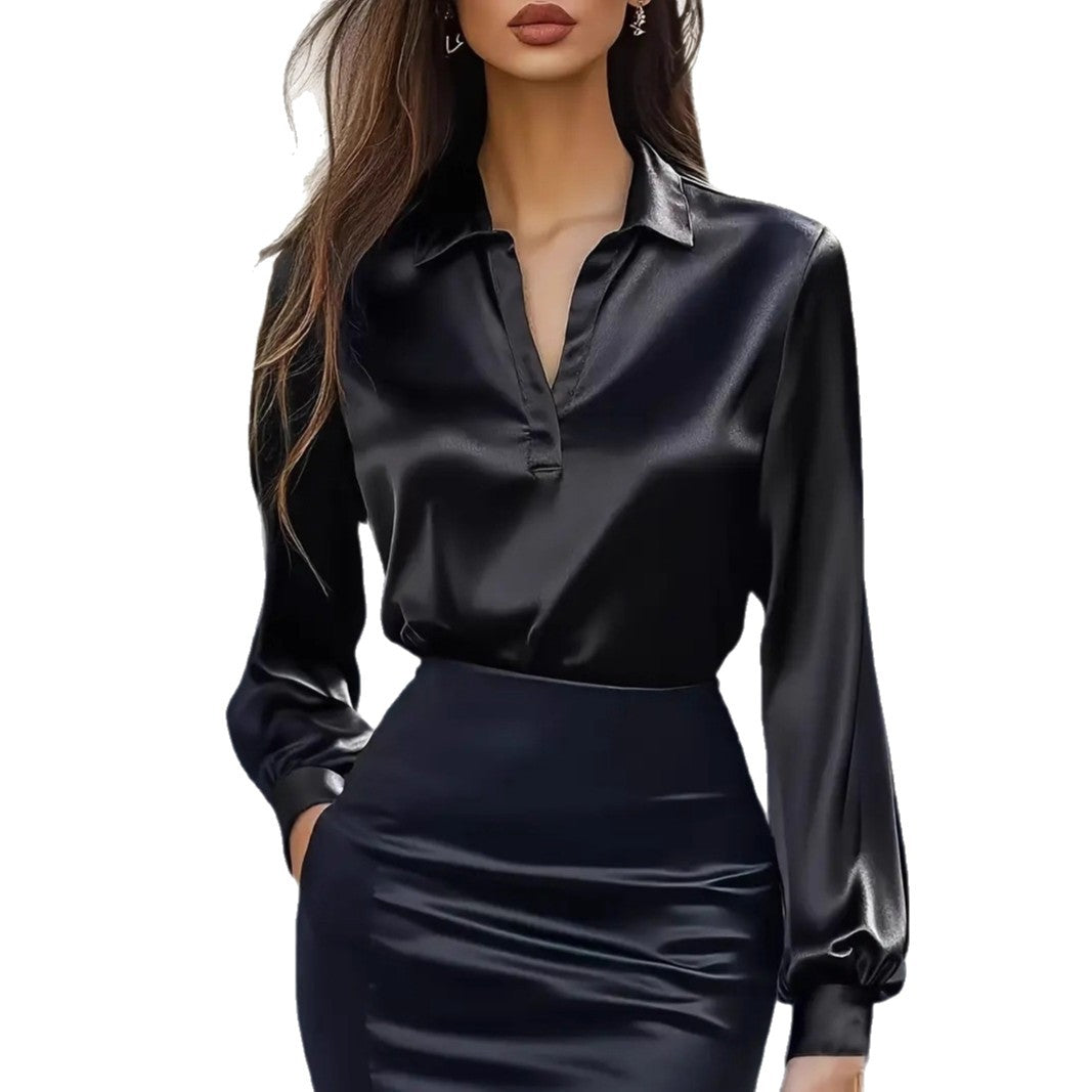 Dames Blouse V-Hals Satijn Look Elegante Stijl